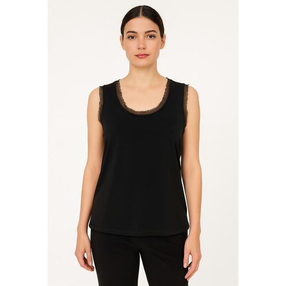 St. John Black Silk Blend Sleeveless Top Raw Edge Trim Size 12 - Picture 1 of 9